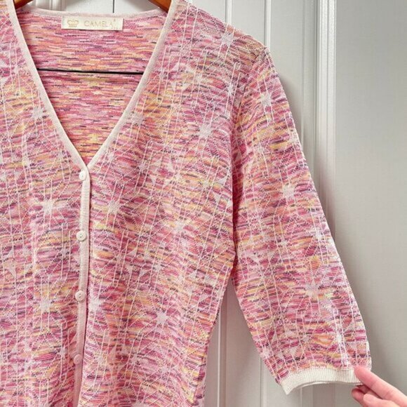 Vintage Camela Geometric Sunset Cardigan Pink - Picture 5 of 11